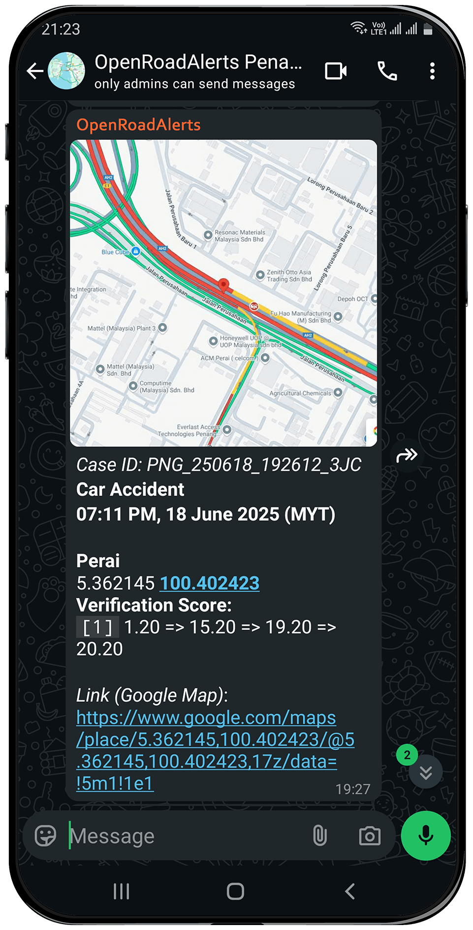 ciras - open road alerts - whatsapp